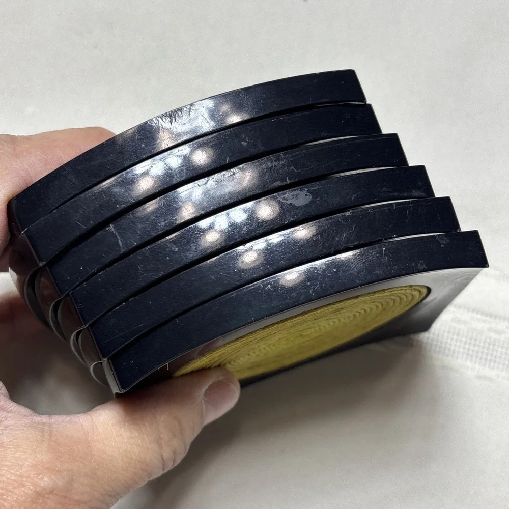 Vintage MCM Mid Century Set of 6 Plastic Drink Coasters Black Yellow